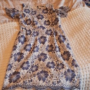 French Connection Floral Dress in Blue and Cream Size 8
